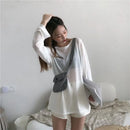 Summer New Thin Ice Silk Long Sleeve T Shirt Tops O Neck Loose Versatile Youth Pullovers Simplicity Casual Women Clothing