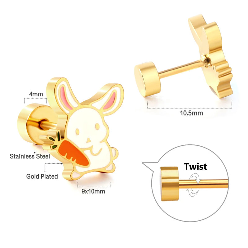 LUXUSTEEL Lovely Coloful Animal Stud Earrings For Girls Stainless Steel Anti-allergy Rabbit Penguin Dog BFF Jewelry Gifts