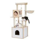 Cat Tree with Litter Box Enclosure Large Wood Cat Tower with Storage Cabinet and Cozy Cat Condo Sisal Covered Scratching Post