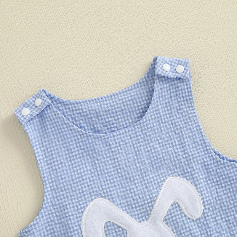 Infant Unisex Easter Romper Sleeveless Round Neck Bunny Embroidery Carrot Embroidery  Outfit for Baby Boy Girl