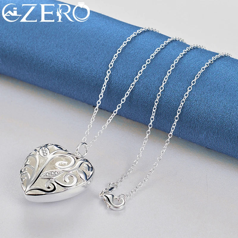 ALIZERO 925 Sterling Silver Hollow Heart AAA Zircon Pendant Necklace 16-30 Inch Chain For Women Wedding Engagement Party Jewelry