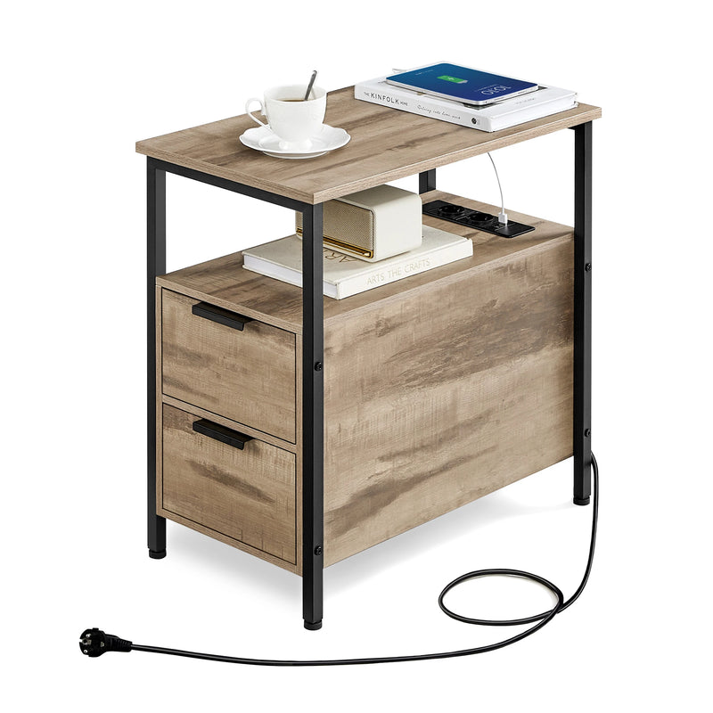 Table d'Appoint - VASAGLE - Marron Camel et Noir d'Encre - Multiprise et Rangement