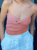 Knit Tube Tops Women White Strapless Corset Tops Summer Basic Backless Off Shoulder Crop Top Bustier Casual Streetwear