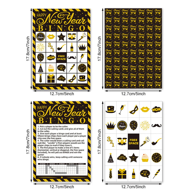 1 Set 2025 Happy New Year Theme Bingo Desktop Game Cards for 24 Players Family Classroom New Year Party Favors Decoration