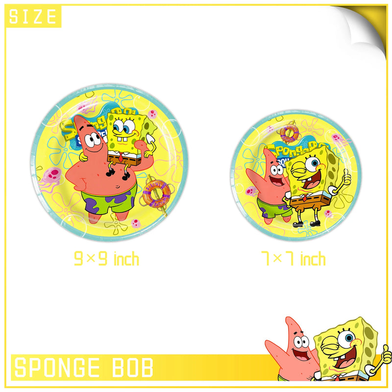 Cartoon Yellow Sponge-Bob Theme Party Supplies Disposable Tableware Plate Cup Tablecloths Balloons For Kids Birthday Baby Shower