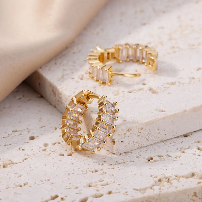 Rainbow Cibic Zircon Hoop Earrings For Women Gold Plated Stainless Steel Square Earring 2023 Luxury Aesthetic Jewelry aretes