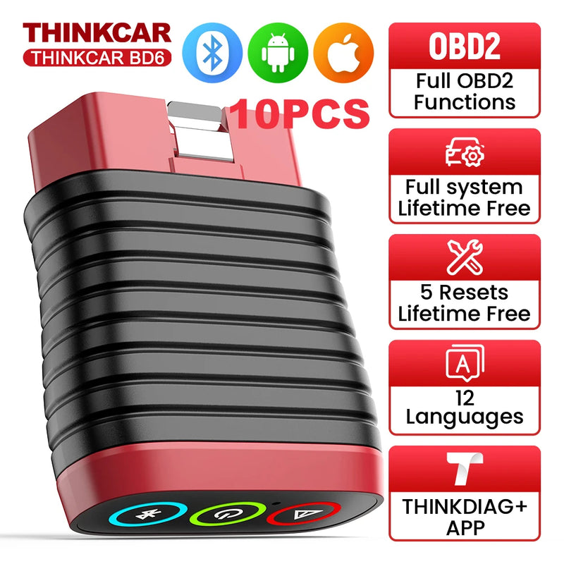 THINKCAR BD6 Bluetooth Auto OBD2 Scanner Full System 5 RESET ETS OIL Lifetime Free Update Car Diagnostic Tool Use THINKDIAG APP
