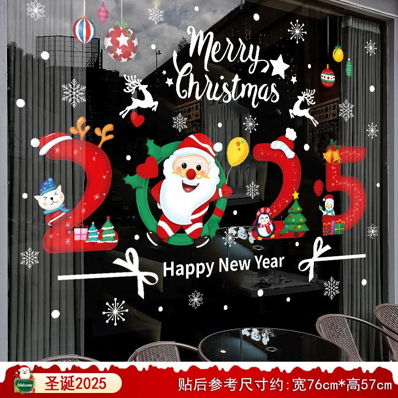 2025 New year Merry Christmas wall Window Stickers Elk Santa Claus Window Clings Decal Christmas Decoration For Home Navidad