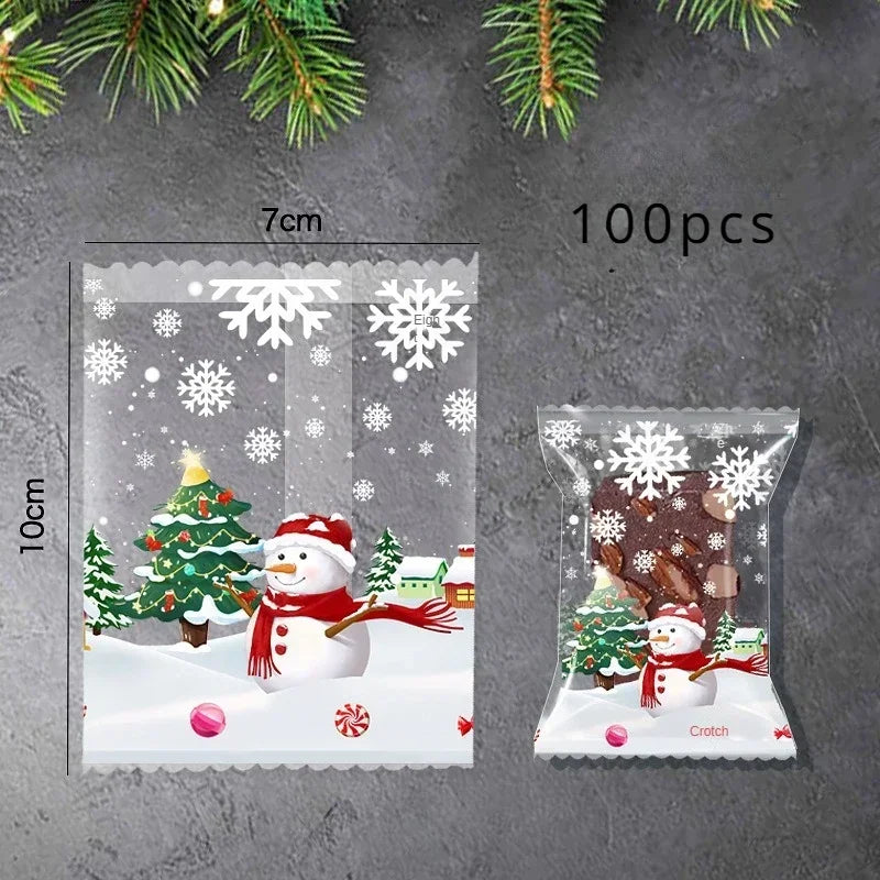 50pcs Christmas Snowman Transparent Candy Bag Gifts Cookie Baking Packaging Bags Xmas Winter Party Decoration New Year