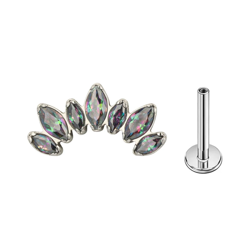 G23 Titanium  Internal Thread Helix Conch Cartilage Tragus Lip Stud Body Jewelry Piercing 7 CZ Labret Studs Horse's Eye Crown Zi