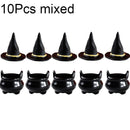10Pcs Mini Witch Hat And Witch Cauldron Pots Cute Resin Accessories Black Wizard Hat For Halloween Party Home Decor DIY Crafts
