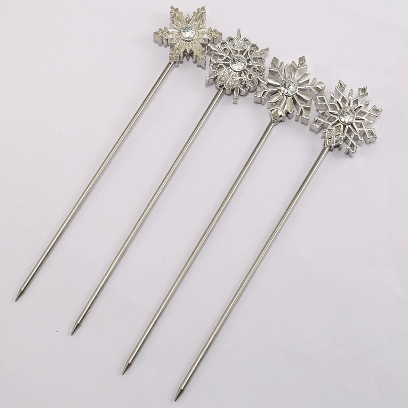 4 cocktail picks, stainless steel polished metal creative salad fruit picks, snow Geometric Skull Christmas kitchen tools