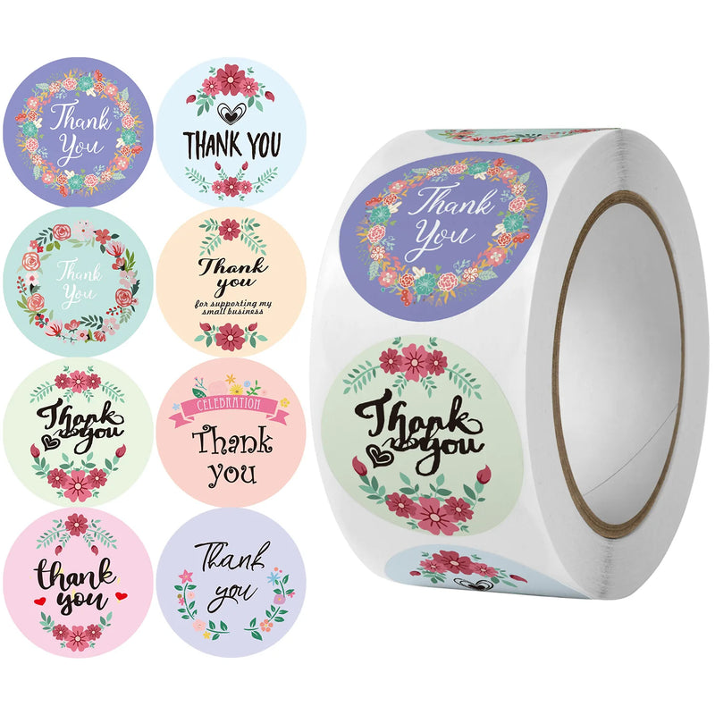 500pcs Labels Roll Flower Thank You Stickers Scrapbooking For Gift Decoration Stationery Sticker Seal Label Handmade Sticker