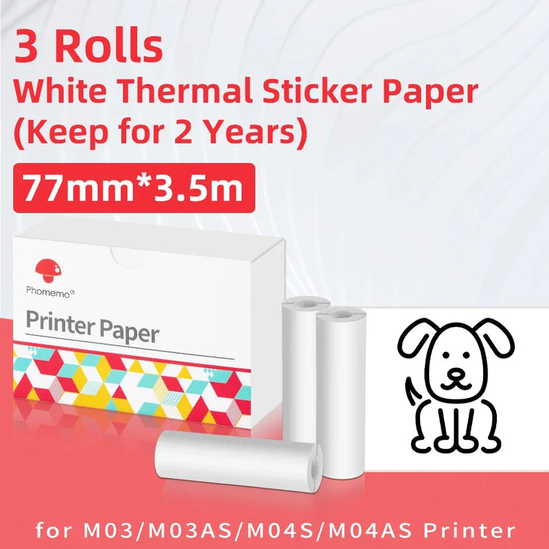 Phomemo 110mm Adhesive Thermal Paper White Thermal Transparent Sticker Paper Photo Paper for M03AS/M04AS Mini Portable Printer