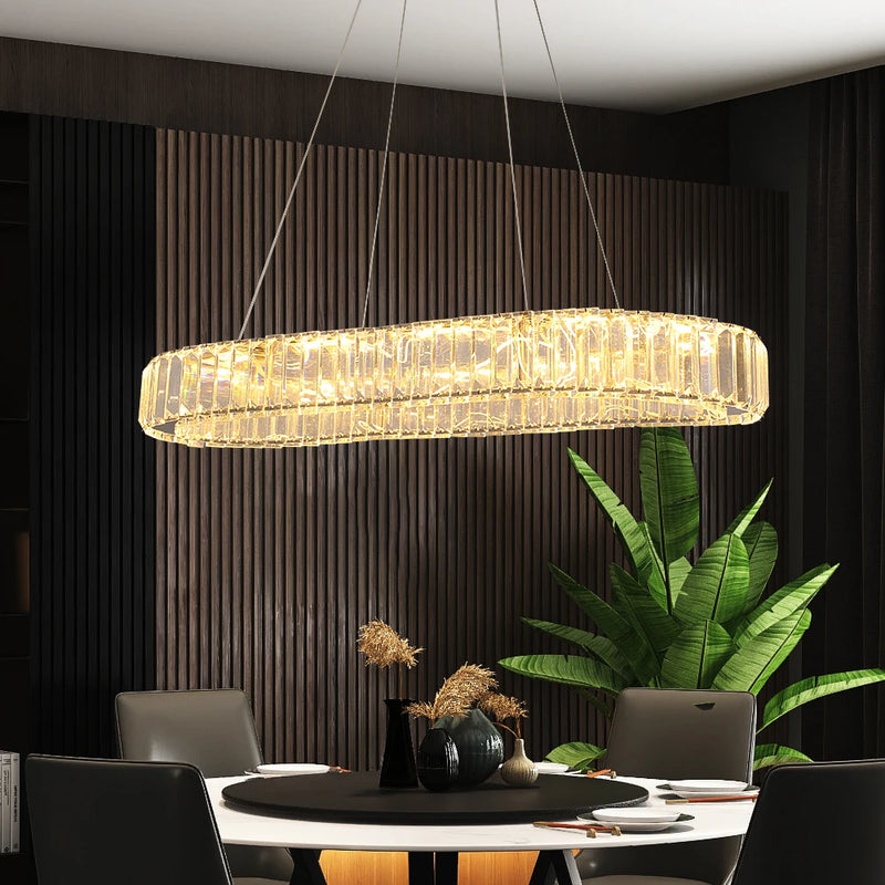 Modern Pendant Light Luxury Crystal Oval Design Led Chandelier Ceiling Lamp Nordic Hanging Fixture Living Bedroom Hotel Lustres