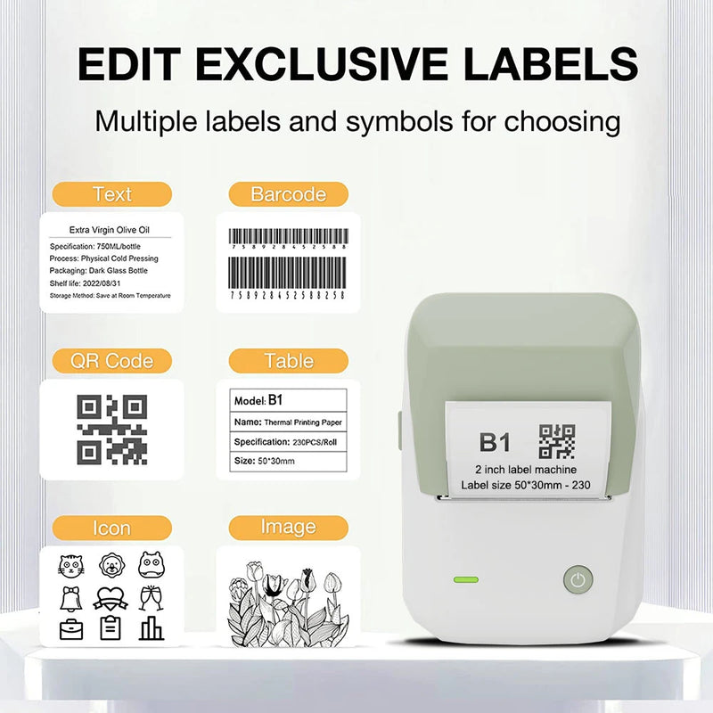 Niimbot B1 English Label Printer Portable Handheld Thermal Printer Mini Barcode QR Code Sticker Paper Color Rolls Maker Cable