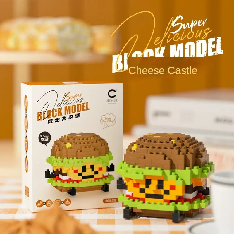 Food Building blocks Mini brick toy Fruit Burger Fries Avocado bread pineapple sandwich Milk drink Jigsaw Puzzle children's gift