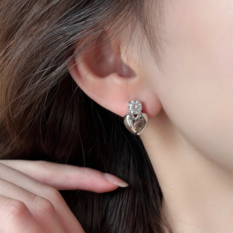 Heart Charms  Drop Earrings For Women Fashion Gold Color Chic Heart Crystal Korean Earrings Female Jewelry