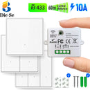 433MHz Wireless Remote Control Switch  AC 110V 220V 10A Relay Receiver and RF Push Button Wall Panel Transmitter for Light Pump