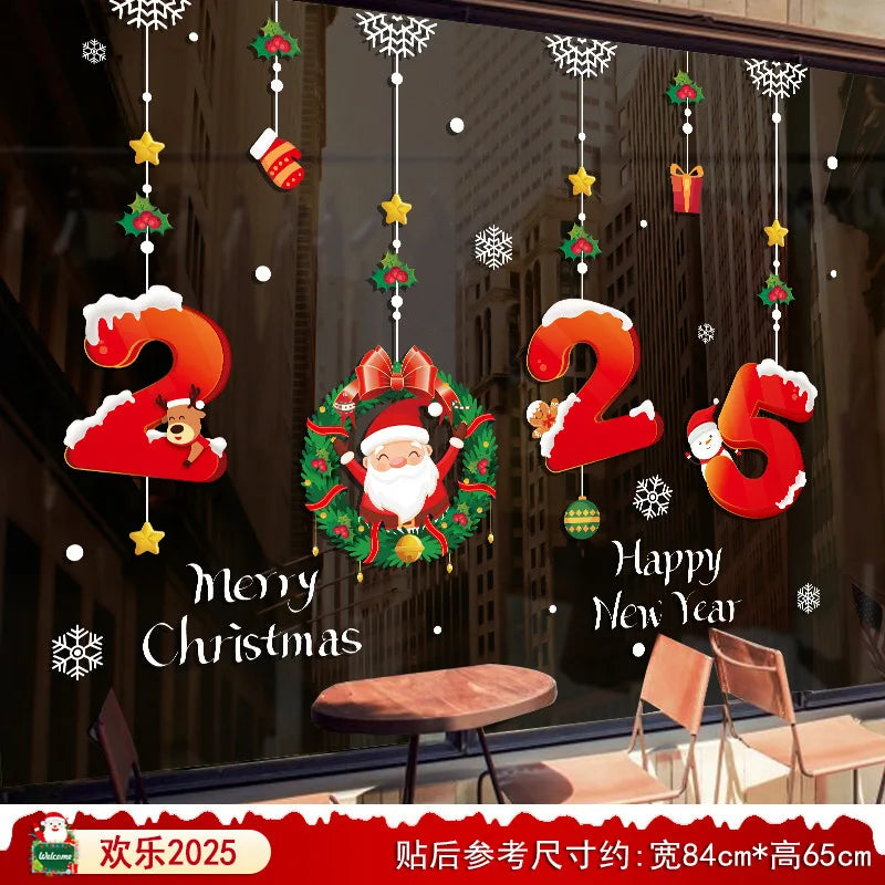 2025 New year Merry Christmas wall Window Stickers Elk Santa Claus Window Clings Decal Christmas Decoration For Home Navidad