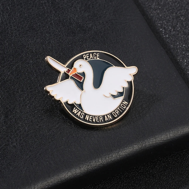 Goose Do Crimes Brooch Animal Enamel Pins Peace Option Metal Round Badge Backpack Lapel Pin Fashion Jewelry Gift
