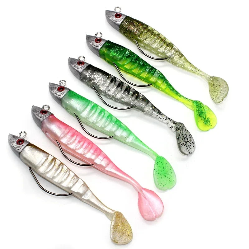 BURLE 10cm 15.5g/13cm 26g T Tail Soft Lure Jig Head Soft Fishing Lure With Barbed Hook