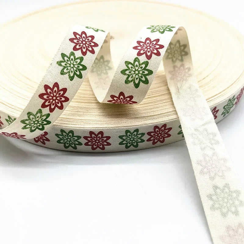 New 5yards 15mm Christmas Printed Polyester Cotton Ribbon DIY Wedding Christmas Party Gift Wrapping Supplies