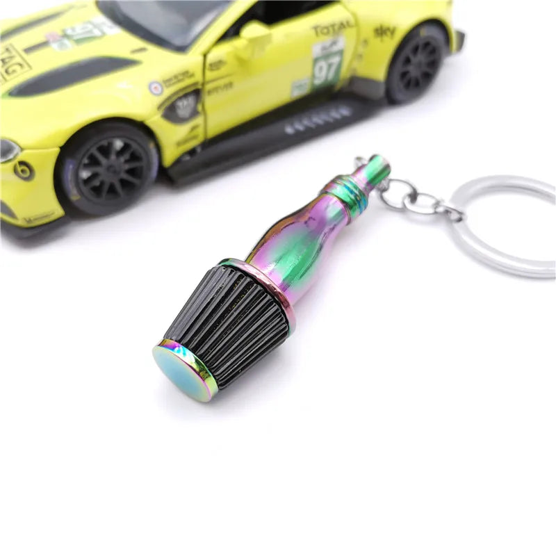 Car Parts Keychain NEO Chrome Metal Keyring Wheel Hub Nitrogen Gas Bottle Shock Absorber Key Chain Whistle Turbine Auto Interior