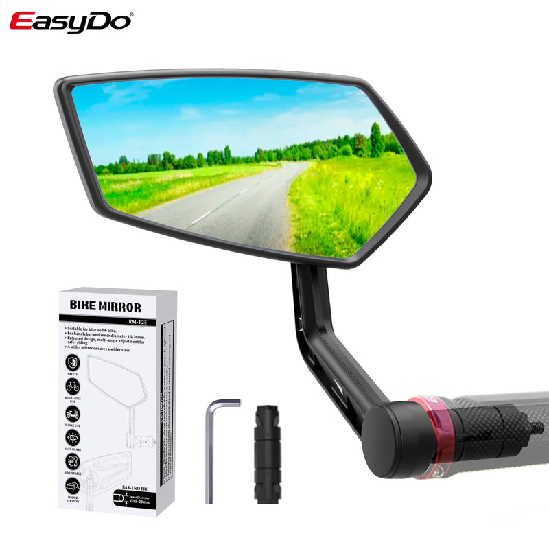 EasyDo Bicycle Rear View Mirror Handlebar End Mountain Bike Durable Wide Range Back Sight Reflector Adjustable HD Convex Glass