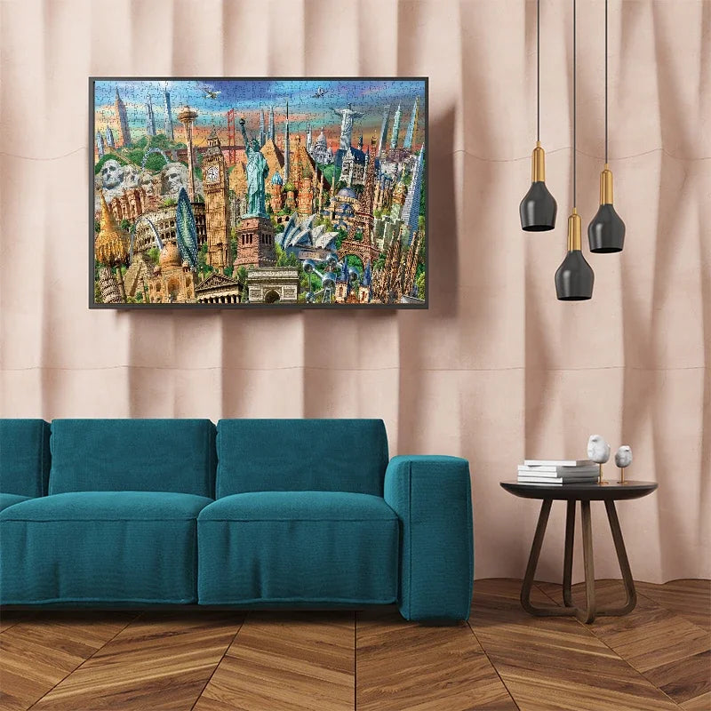80*60cm Adult 1500pcs Paper Jigsaw Puzzle The World's Famous Scenic Spots Landscape Paintings Stress Reducing Toy Christmas Gift