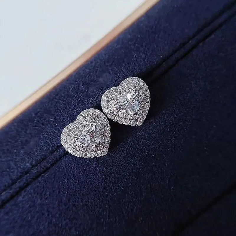 Huitan Classic Heart Stud Earrings Crystal Cubic Zirconia Eternity Timeless Women Earrings Fancy Girl Gift High Quality Jewelry
