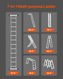 SucceBuy Multi-Purpose Folding Ladder 7-in-1 Tall Step Ladder A Frame Adjustable Telescoping for Household Outdoor Work