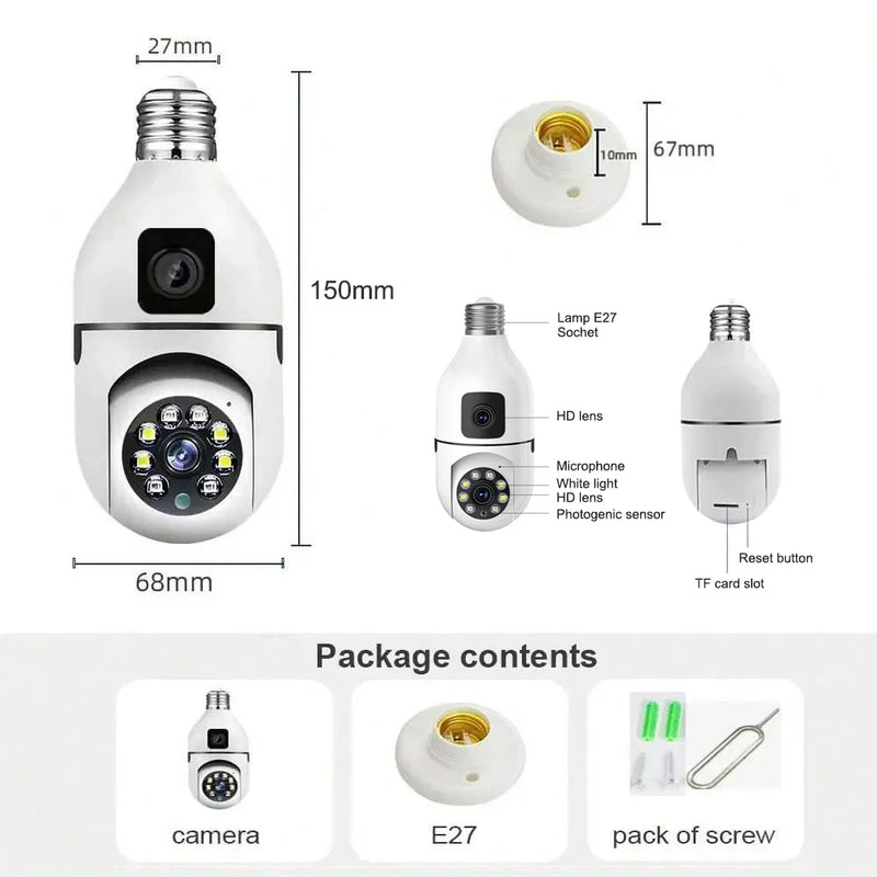 5MP E27 Bulb WiFi Camera Dual Lens Indoor Surveillance Human Tracking Wireless Two-Way Audio Cameras Night Vision IP Camcorder