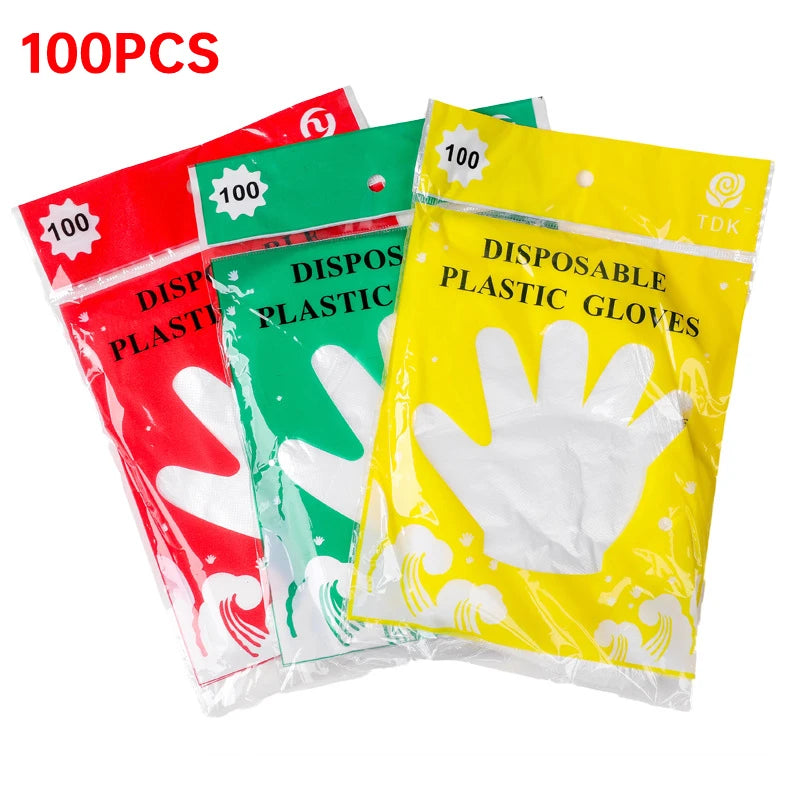 100/200/300pcs Disposable Gloves Eco-friendly Gloves One-off Food Grade Plastic Gloves Transparent For DIY Cooking Cleaning BBQ