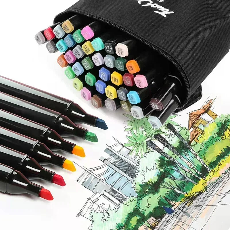 24-168 Colors Double Headed Marker Pen Oily Set Professional Art Painting Sketching Drawing Graffiti Students School Supplies