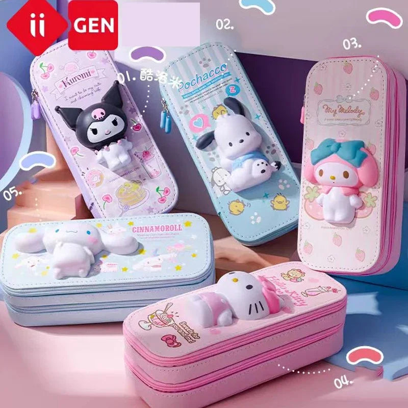 2023 Sanrio 3D Stationery Box Mymelody Kuromi Cinnamoroll Pochacco Squishy Stress Relieve Pencil Case Kids School Gift