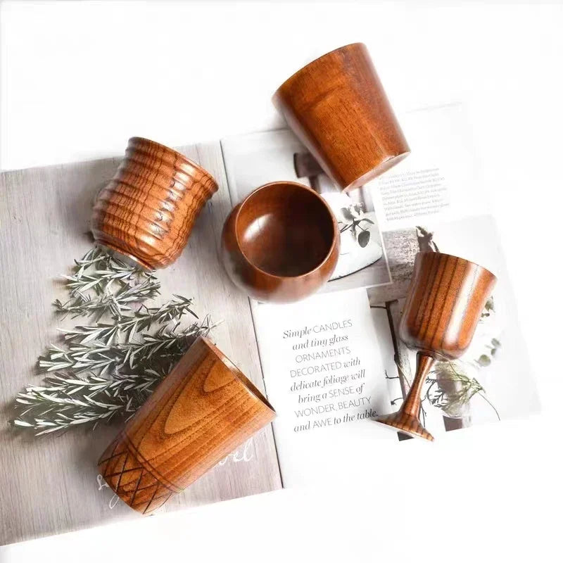 Handmade Natural Wooden Big Belly Cups Japan Style Milk Water Cup with Handle Coffee Beer Tea Mug Kitchen Bar Drinkware Mugs