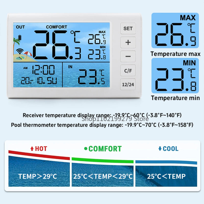 2025 NEW Intelligent Solar Powered Pool Thermometer With LED Digital Gauge 100 Meter Wireless Transmission green