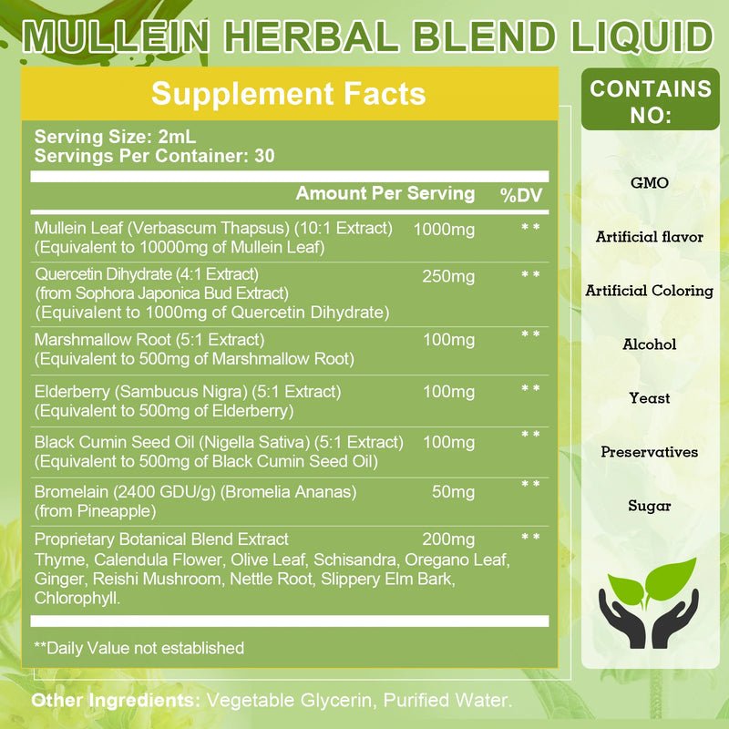 Mullein Drops for Lungs - Mullein Leaf Extract Supplement  - Lung & Bronchial Cleanse - Respiratory Health Support
