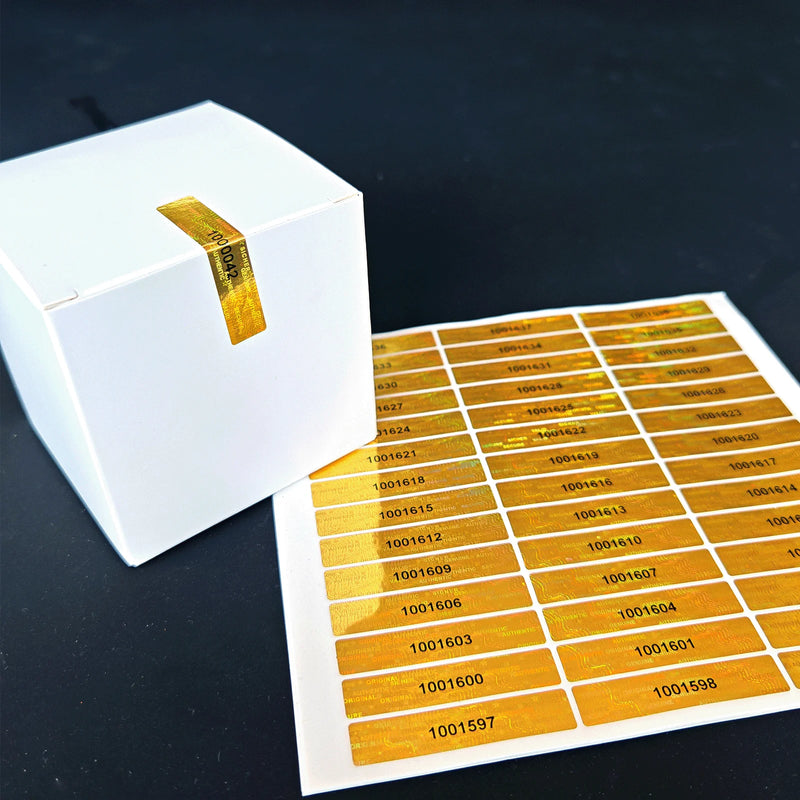 Holographic Warranty Void Labels , Tamper Proof Evident Sticker, GENUINE AUTHENTIC Security Seal, 5x 1m with Serial Number,Gold