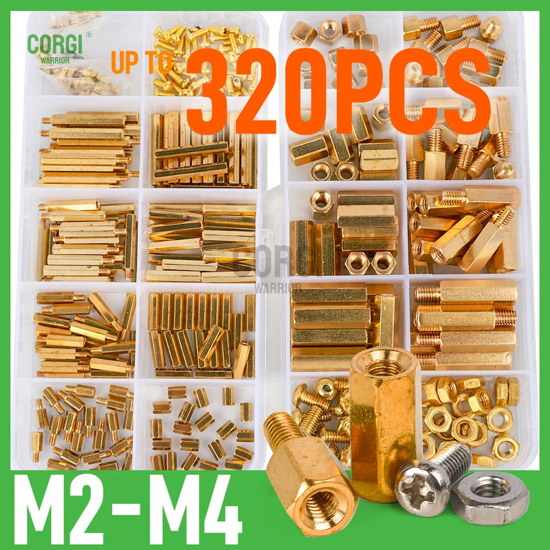 M2 M2.5 M3 M4 Motherboard Standoffs Screws Nuts Kit 48-320 Hex Pieces Male Female Brass Spacer for DIY Electronic PCB Circuit