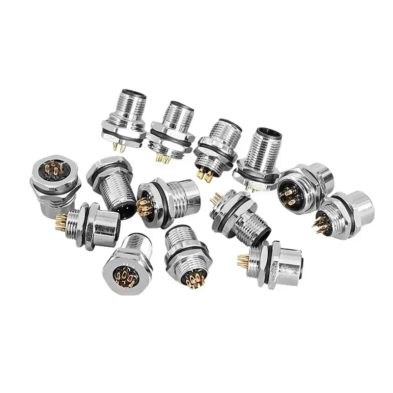 M12 flange mounting sensor connector  front/rear panel waterproof male&female plug screw threaded coupling 4 5 8Pin  connectors