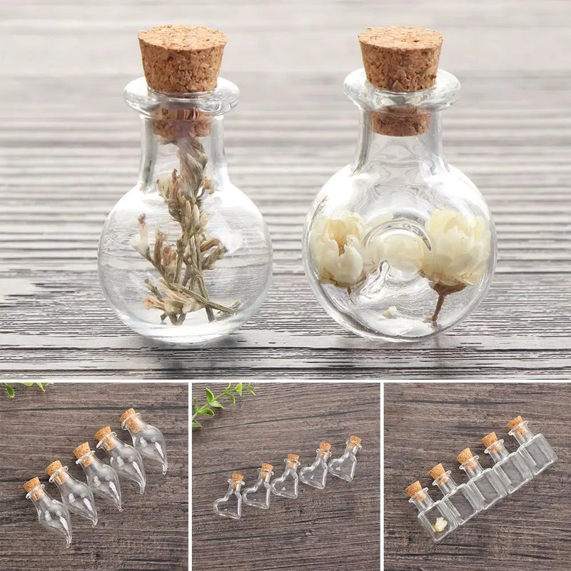 5Pcs Mini Glass Cork Bottles Empty Sample Jars Wishing Bottle Wedding Home Decoration DIY Pendants Cork Stopper Storage Vial