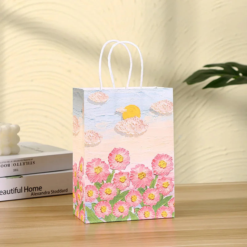 Gift Pakcaging Bag Moon Oil Painting Kraft Paper Bag Wedding Birthday Valentine's Day Favor Gift Packing Pouch Tote Bag Handbag