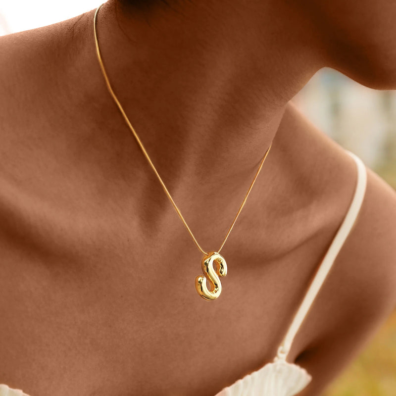 Bubble Balloon Initial Necklaces for Women Girls ,Dainty Alphabet Pendant Gold Plated Puffy Name Personalized Jewelry Gift