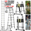 DayPlus 2.6M-5M Telescopic Ladder Sturdy Aluminum Telescoping Extension Ladder 330lb Max Load EN131 for Household Outdoor Work