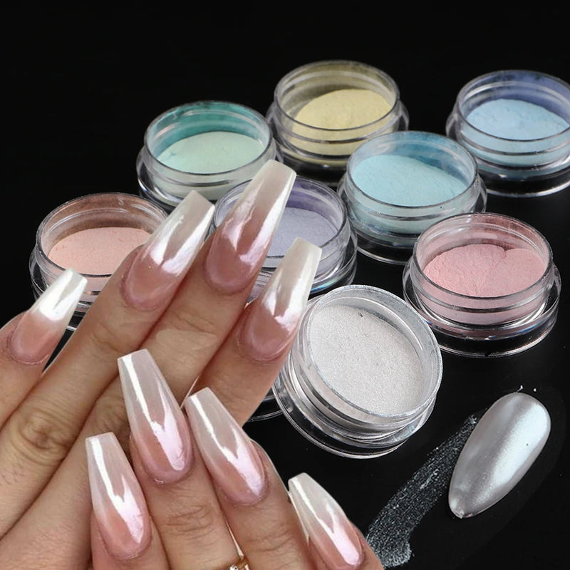 White Chrome Nail Fairy Powder Iridescent Glitter Aurora Mirror Pigment Holographic Nail Art Dust Manicure Nail Accesories NFX01