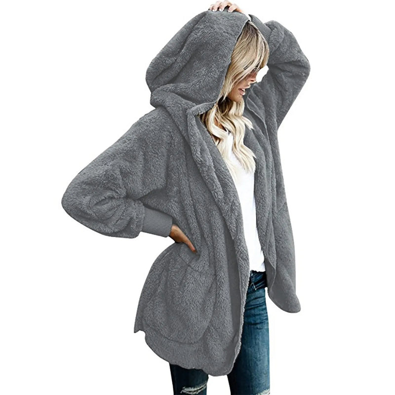 New Women Winter Warm Coat Jacket Elegant Casual Daily Outwear Ladies Commuting Cardigan Coat Double Sided Velvet Hooded Coat