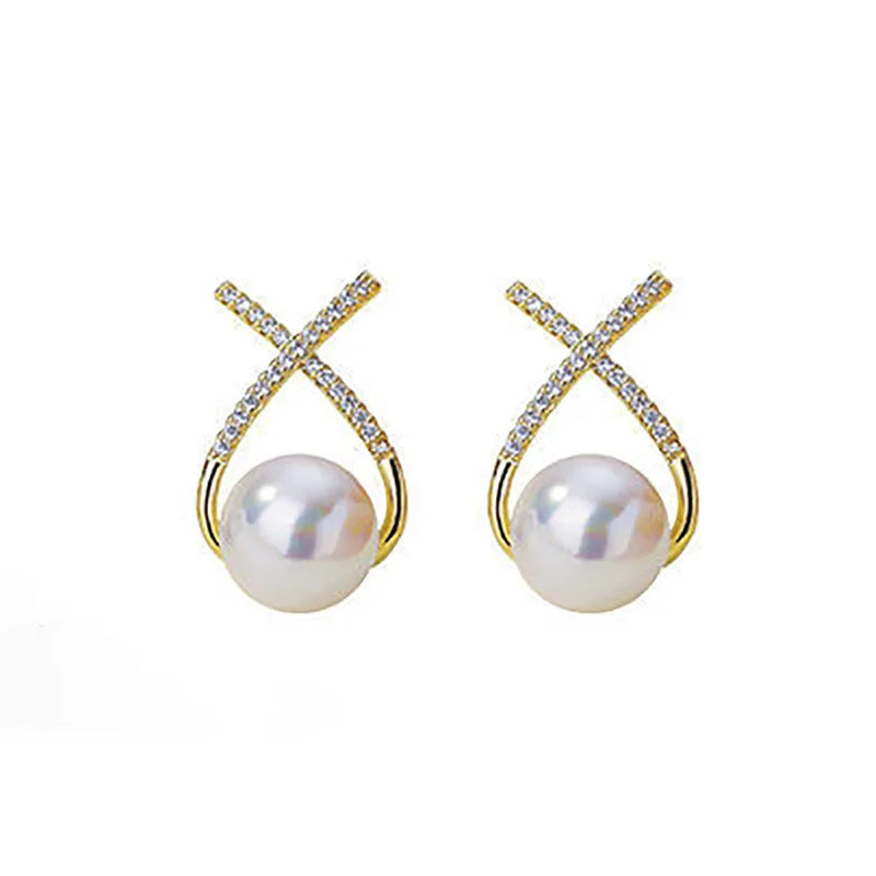 2022 New Inlaid Rhinestone Pearl Stud Earrings Women Personality Fashion Unique Design Earrings Wedding Jewelry Birthday Gift