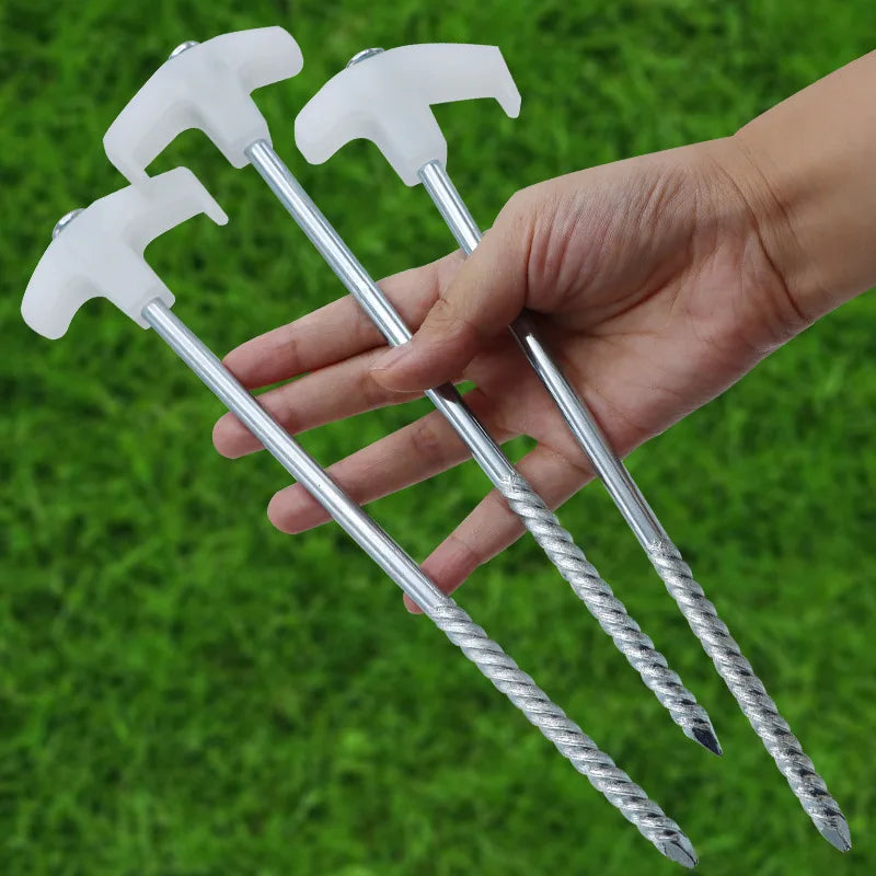 4/8/10Pcs Luminous Camping Metal Tent Pegs 25cm Length Florescent Screw Thread Tent Stakes Tent Steel Nails Tent  Accessories